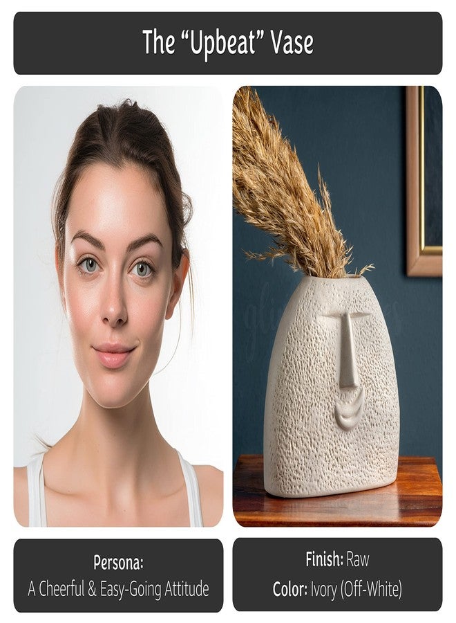 Glimpse Homes مزهرية زهور سيراميك من Glimpse Homes | مزهرية الوجه المبهج 5.5 بوصة (عاجي، تشطيب خام) - Image 2